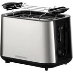 Russell Hobbs Toaster Heaton (extra breite Toastschlitze, 6 Bräunungsstufen, Hebefunktion, Auftau-, Aufwärm- & Stoppfunktion, Krümelschublade, Brötchenaufsatz, Edelstahl) 27390-56