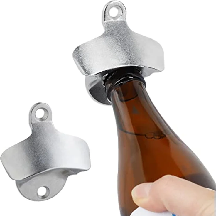 Relaxdays Wandflaschenöffner 2er Set, stabile Bieröffner zum Montieren, Wandöffner für Flaschen, Bar, verzinkt, silber – Bild 2