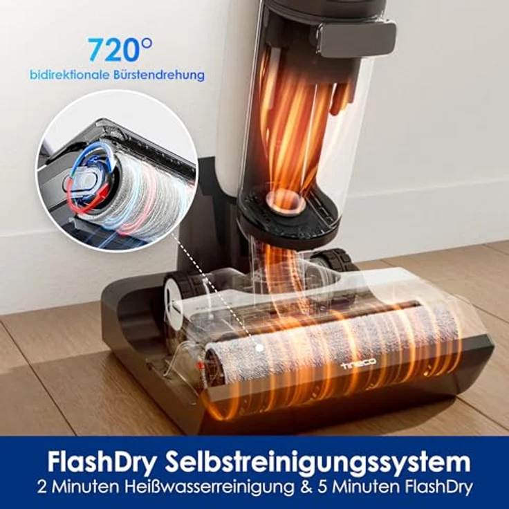 Tineco Floor ONE Switch S7 Nass Trockensauger, Saugwischer 40min, Staubsauger 65min, 70℃ Flashdry, Beidseitige Kantenreinigung, ZeroTangle Bürste, Dreifache Batterielebensdauer, für das Ganze Haus – Bild 4