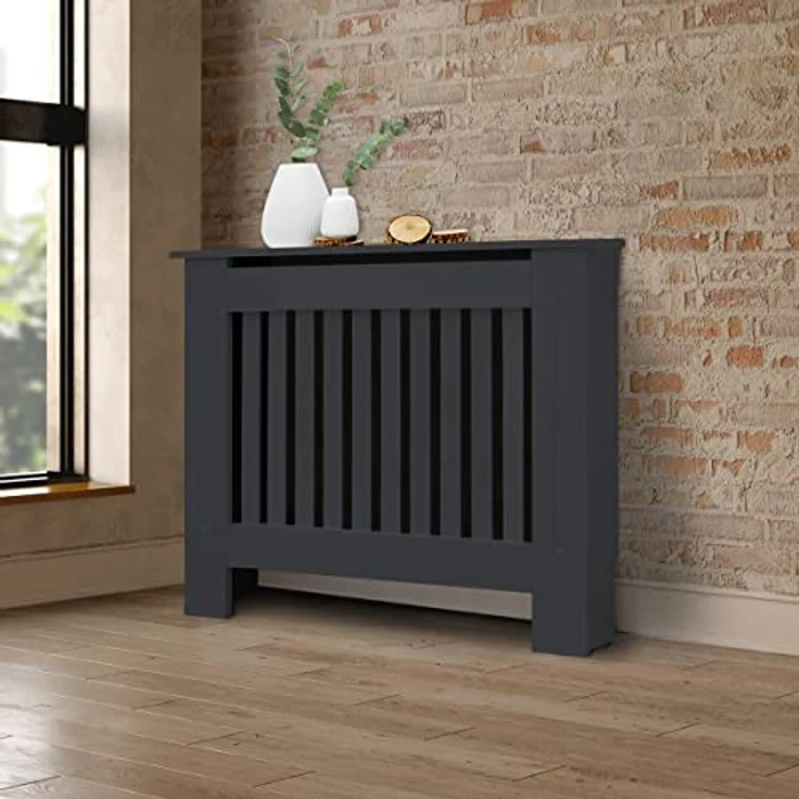 ECD Germany Heizkörperverkleidung Landhausstil 78x19x82cm Anthrazit aus MDF lackiert für Schlafzimmer Wohnzimmer Heizungsverkleidung Heizkörperabdeckung Heizungsabdeckung Heizung Heizkörper Abdeckung – Bild 1