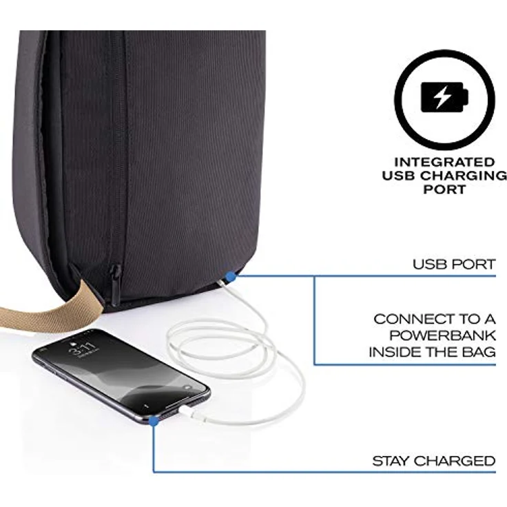 XD Design Bobby Sling Umhängetasche mit RFID-Schutz, 32,5 cm, schwarz aus 100% PET – Bild 4