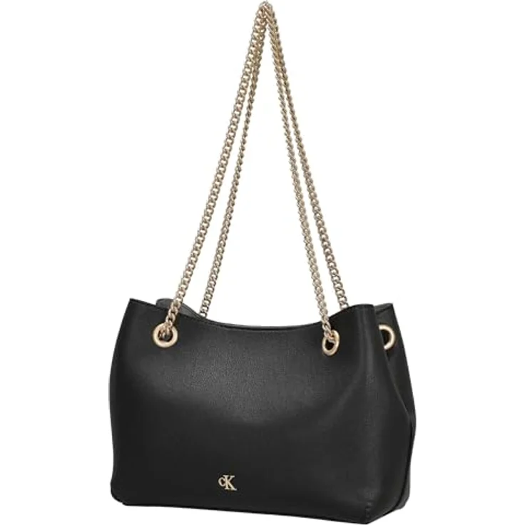 Calvin Klein Jeans Umhängetasche MNML MNGRM CHN SHLDR, schwarze Abendtasche mit CK-Logo, Schultertasche aus Lederimitat, 1 Hauptfach, Umhängekette – Bild 3