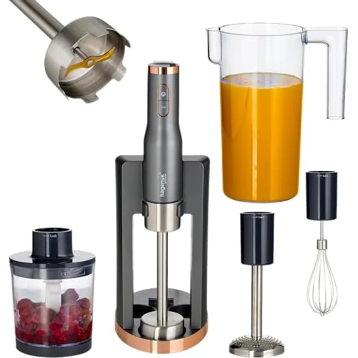 HAGENUK Stabmixer-Set | 800 Watt | Titan-Klinge | 7-teilig | Kartoffelstampfer | edelstahl Schneebesen | Chopper | Meßbecher – Bild 2