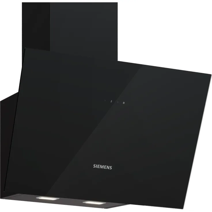 Siemens LC65KDF61, Dunstabzugshaube im Schrägessen-Design, schwarz, Abluft- und Umluftbetrieb, 3 Leistungsstufen, elektronische touchControl-Steuerung