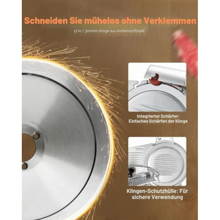 VEVOR Elektrische Aufschnittmaschine 300 mm, 320 W Allesschneider mit integriertem Schärfer, 0-15 mm Schnittstärke für gefrorenes Fleisch und Schinken – Bild 3