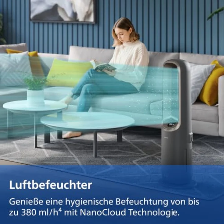 Philips AMF970/10, 4-in-1 Luftreiniger, Ventilator, Heizlüfter, Luftbefeuchter, 2200 Watt, 48 m², 3-Schichten-HEPA-Filtersystem, Anthrazitgrau/Aschgold – Bild 7
