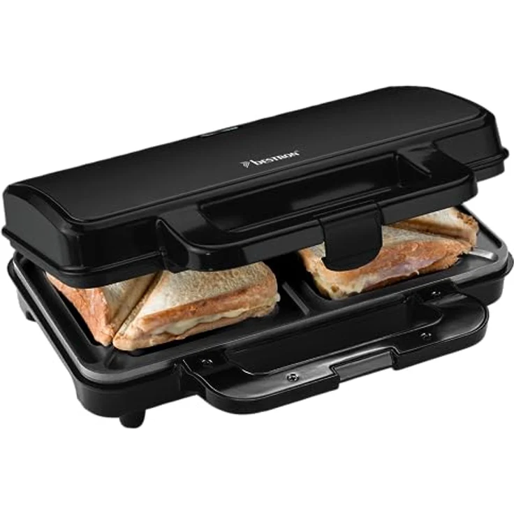 Bestron Sandwichmaker ASM90XLZ, 900 W, Schwarz mattiert, für 2 knusprige XL-Sandwich-Toasts, automatische Temperaturregelung, Antihaftbeschichtung, Sicherheitsfunktionen – Bild 1