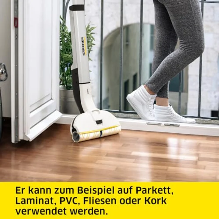 Kärcher Elektrischer Wischmopp EWM 2, kabelloser Bodenreiniger mit 2 rotierenden Mikrofaserwalzen, Akkulaufzeit: ca. 20 min, Flächenleistung pro Akkuladung: ca. 60 m² – Bild 3