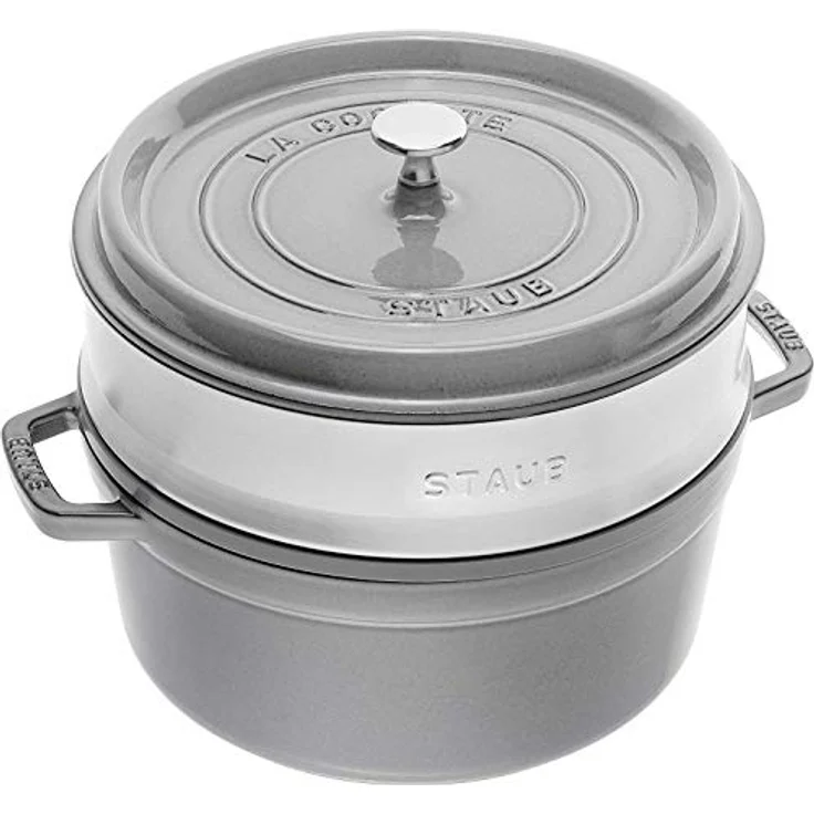 STAUB Gusseisen Bräter-Cocotte, mit Dämpfeinsatz, rund 26 cm, 5,2 L, graphit - grau – Bild 2