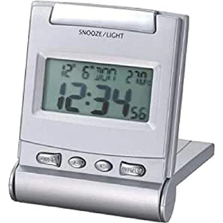 Technoline WQ 170 Reisewecker, Innentemperaturanzeige, Datum/Wochentag, Duo-Zeitmodus, Silber, 69 x 20 x 90 mm – Bild 1