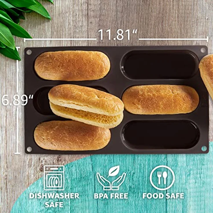 Lurch 85082 FlexiForm Hotdog Buns 6-Fach - Backform für 6 Hot Dog Brötchen aus 100% BPA-freiem Platin Silikon, Braun – Bild 4