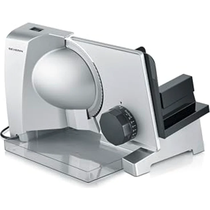 Severin AS3917, Allesschneider mit RSG Solingen Rundmesser, stufenloser Schnittstärke bis 23 mm, 130-Watt-Motor, Grau – Bild 1