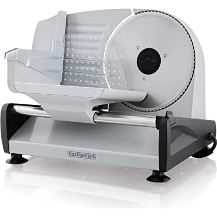 HEINRICHS Metall-Allesschneider, elektrische Brotschneidemaschine, Wurstschneidemaschine, Edelstahl-Rundmesser(Ø19cm), stufenlose Schnittstärkeneinstellung, integr. Sicherheitssperre,200W Heinrich´s – Bild 1