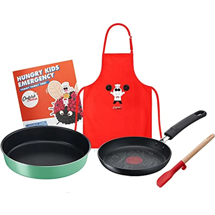 Tefal Chefclub by Kochset Hungry Kids Emergency Pfanne 19 cm, Springform 26 cm, Mini-Spatel, Kinder-Kochschürze, Rezeptheft E5119002