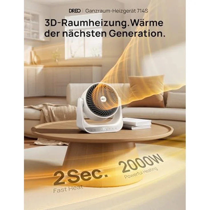 Dreo Ganzraum-Heizgerät 714S, 2000W Heizlüfter mit Fernbedienung, Thermostat, 7 Modi, Überhitzungs- & Kippschutz, tragbarer Elektroheizer in Weiß – Bild 2