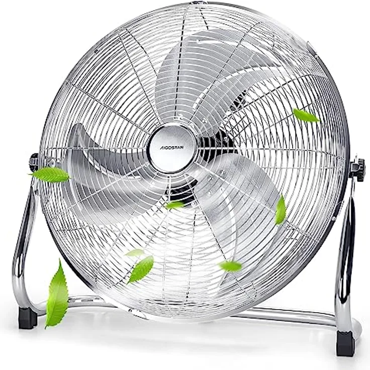 Aigostar Clover xxl - Windmaschine Retro Design, Starker Ventilator 100 Watt, Bodenventilator Metall Chrom, Neigbarer Ventilatorkopf, 3 Geschwindigkeitsstufen, Standventilator 45 cm