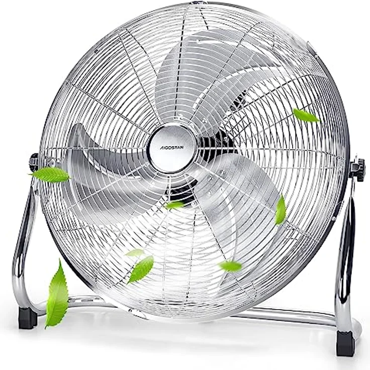 Aigostar Clover xxl - Windmaschine Retro Design, Starker Ventilator 100 Watt, Bodenventilator Metall Chrom, Neigbarer Ventilatorkopf, 3 Geschwindigkeitsstufen, Standventilator 45 cm – Bild 1