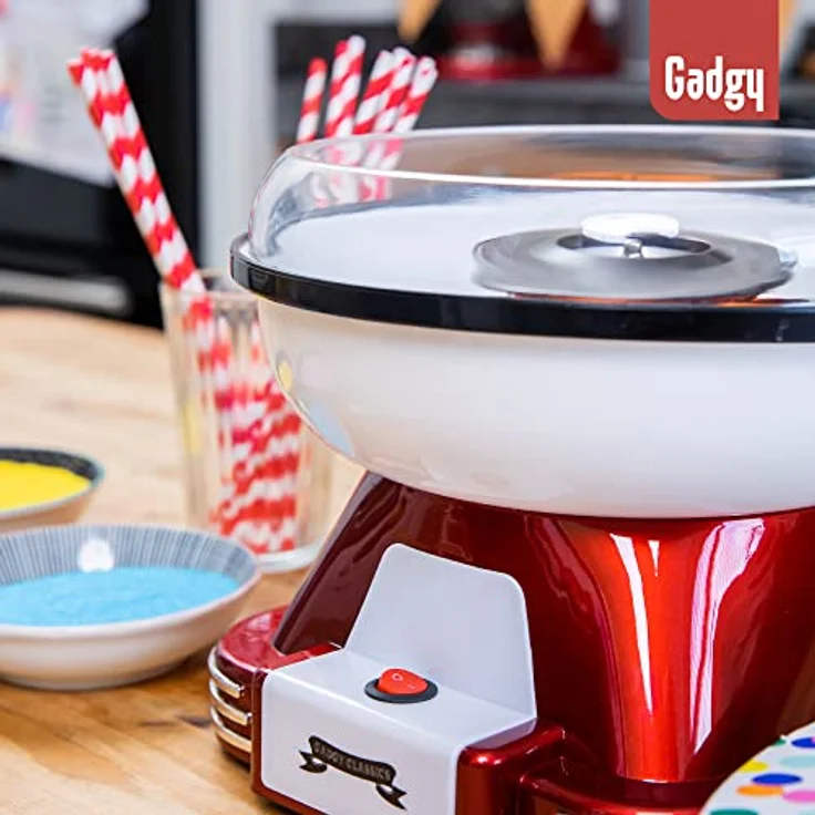 Gadgy Zuckerwattemaschine für Zuhause | Retro Cotton Candy Machine | mit Zucker oder Zuckerfreie Harte Süßigkeiten Bonbons zu Benutzen | 500W Rot Weiß – Bild 5