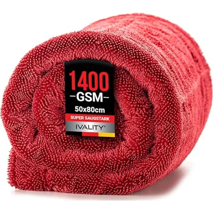 Ivality® Auto Trockentuch XXL 80x50 cm, 1400 GSM Ultra Saugstarkes Mikrofasertuch für fusselfreie Autopflege und Motorradreinigung, lackschonend und waschbar – Bild 1