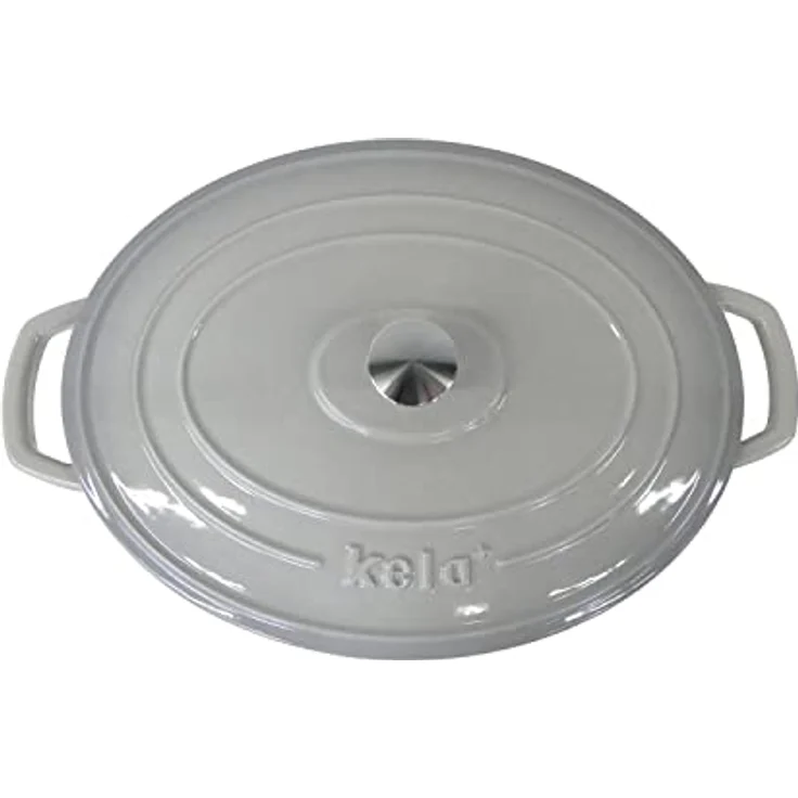kela 12608 Bräter mit Deckel, Gusseisen, Emaille-Beschichtung, Hohe Wärmespeicherung, Induktionsgeeignet, 6 L, Grau, Oval, Calido – Bild 3