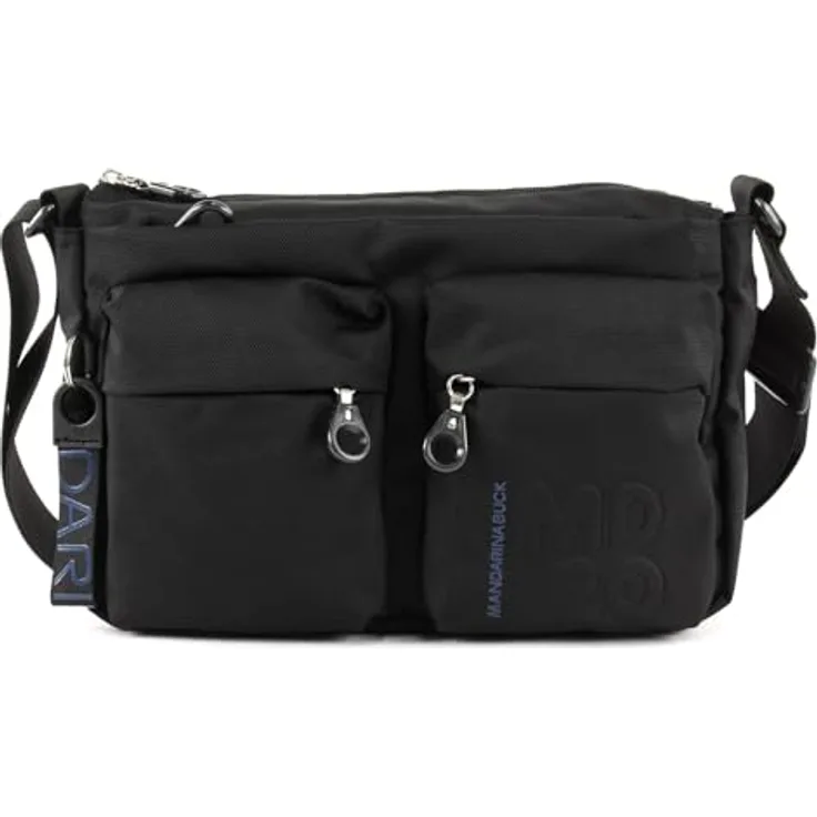 Mandarina Duck MD20 Umhängetasche, modische Damen Tasche aus robustem Nylon und Polyester mit 5 Außentaschen, schwarz, 28 cm
