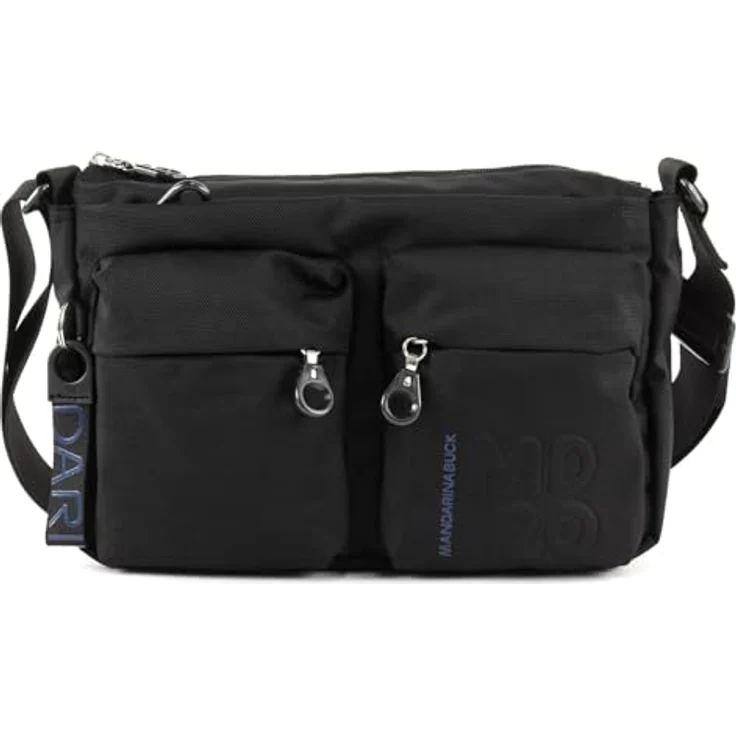 Mandarina Duck MD20 Umhängetasche, modische Damen Tasche aus robustem Nylon und Polyester mit 5 Außentaschen, schwarz, 28 cm – Bild 1