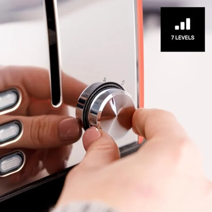 Taurus Toaster Vintage II Coral, 950 W, 2 Schlitze, 7 Bräunungsstufen, Edelstahlgehäuse, selbstzentrierend, Krümelschublade, Kabelaufwicklung – Bild 3