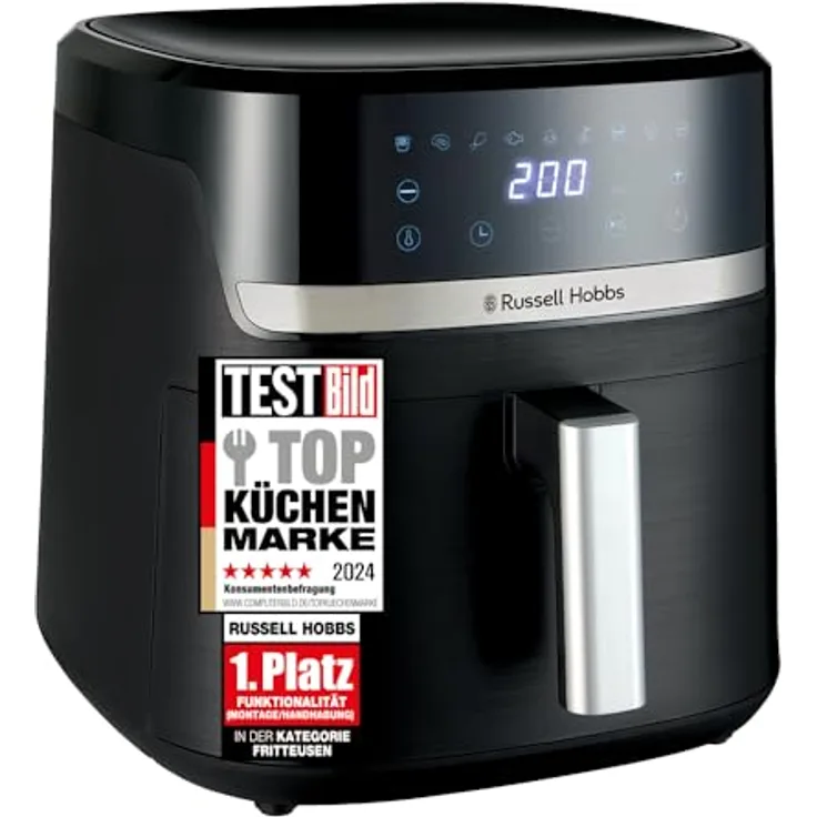 Russell Hobbs SatisFry Heißluftfritteuse XXL 8,3L Rapid AirFryer, 1800 Watt, 9 Programme, spülmaschinenfest, Touchscreen, max. 200°C, schwarzes Gehäuse mit Silbernen-Akzenten