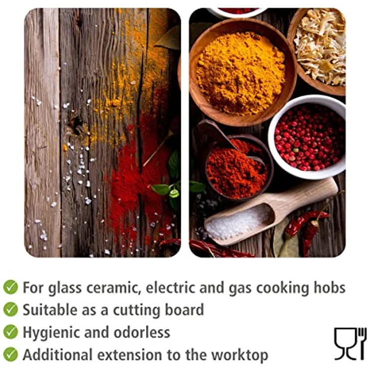 Wenko Herdabdeckplatte Universal Gewürze, 2er Set Herdabdeckung für alle Herdarten, Gehärtetes Glas, 30 x 52 cm, mehrfarbig – Bild 5