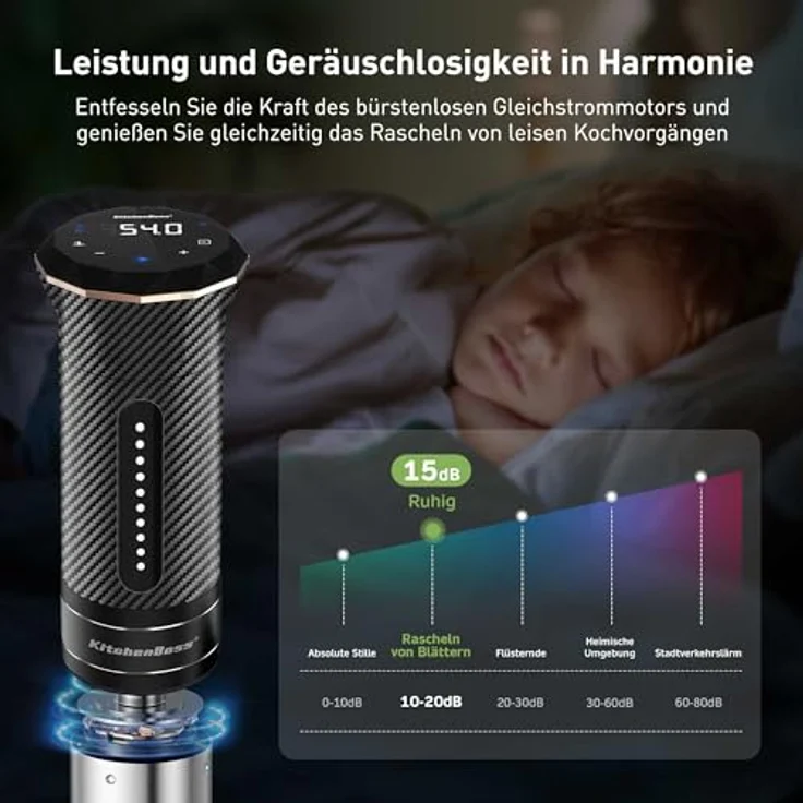 KitchenBoss Sous Vide Garer Stick WiFi, 1100W Präzisionskocher mit App-Steuerung, IPX7 wasserdicht, LED Touch Display, 40℃-90℃ Temperaturbereich – Bild 5