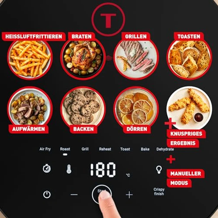 Tefal Easy Fry EY832HE0, Infrared Heißluftfritteuse mit 7 L Fassungsvermögen, doppelte Heizelemente, 8 voreingestellten Programmen und LED-Sichtfenster, Dunkelgrau – Bild 4
