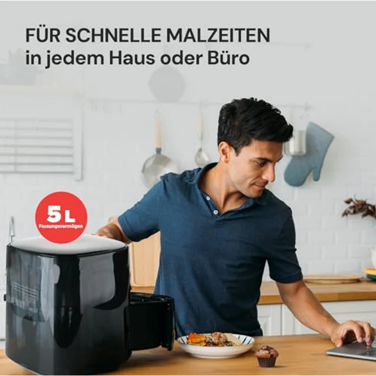 ROSMARINO 5L Infinity Vision XL Heißluftfritteuse Airfryer mit LED-Anzeige, Backofen und Mikrowelle - Schwarz – Bild 4