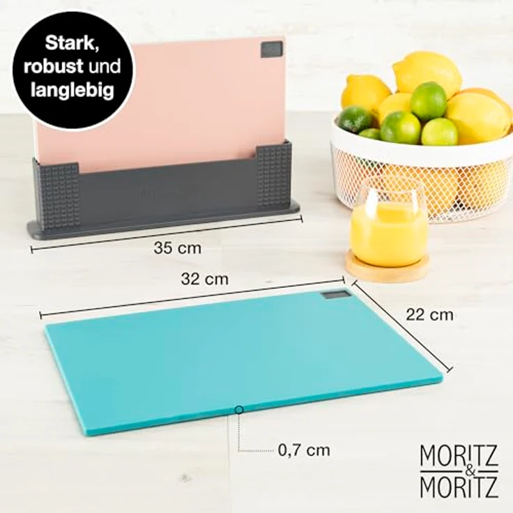 Moritz & Moritz 3x Schneidebrett Kunststoff Set - 32 x 22 cm - Im praktischen Ständer – Küchenbrett Groß – Spülmaschinengeeignet und hygienisch – Bild 2
