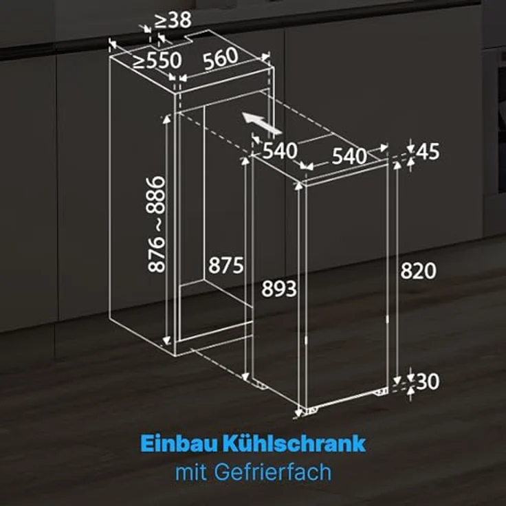 Bomann® KSE 7810 Einbaukühlschrank mit Gefrierfach, 118 Liter, Abtauautomatik, Schlepptürausführung, wechselbarer Türanschlag – Bild 2