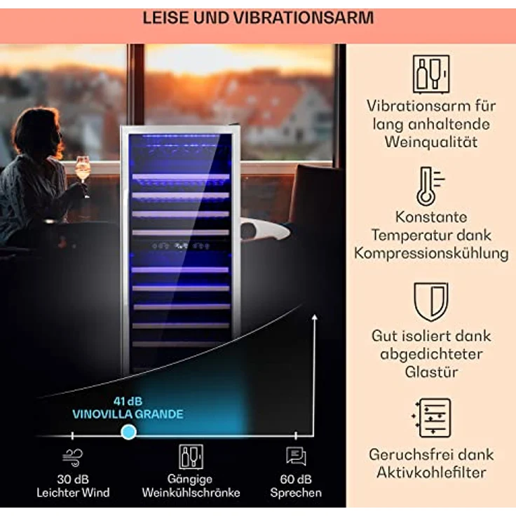 Klarstein Einbau-Weinkühlschrank, 2 Zonen Getränkekühlschrank Klein, Kleiner Weinschrank 306L, Wein-Kühlschrank Klein mit Glastür, Indoor/Outdoor Flaschenkühlschrank, Wine Fridge 116 Flaschen – Bild 4
