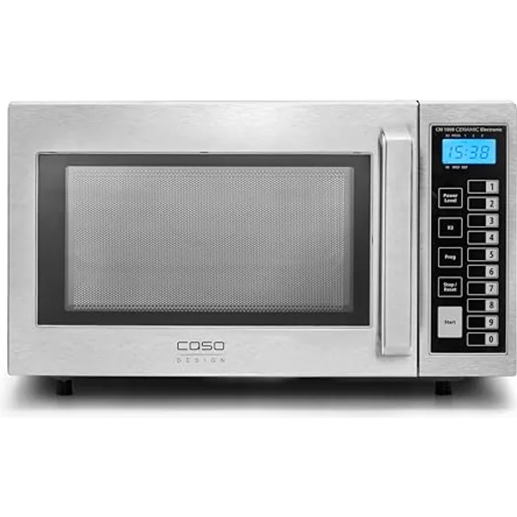Caso CM1000 Ceramic Electronic, Gewerbemikrowelle für Gastronomie, 1000 Watt, 25 Liter, 6 Leistungsstufen, Timer bis 60 Min, Edelstahl