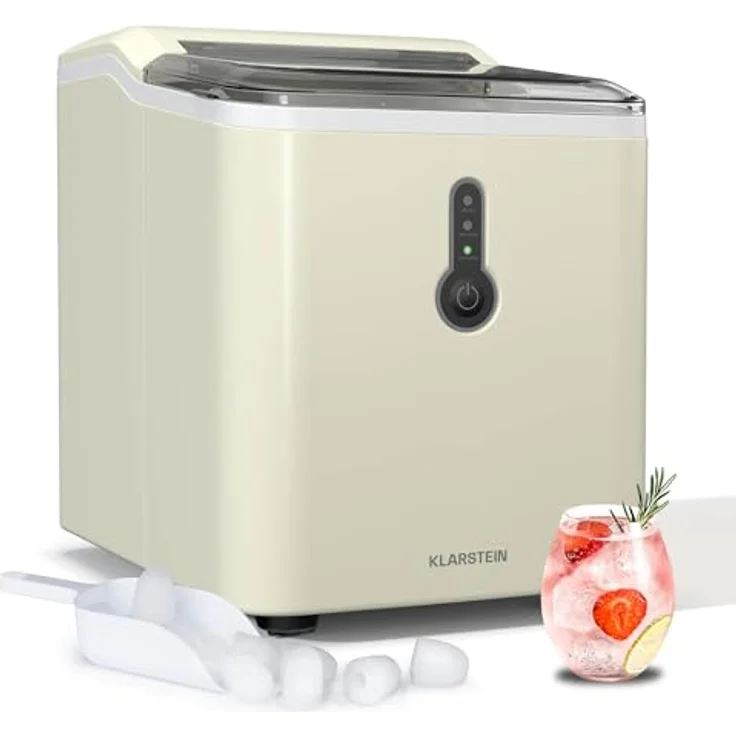 Klarstein Eiswürfelmaschine Klein - 12 kg/24 h, 8 Min Zyklus, 1,5 L Wassertank, LED-Anzeigen, Tragbar, Transparenter Deckel, Inkl. Schaufel - Eiswürfelbereiter für Partys – Bild 1