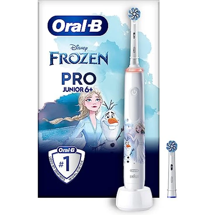 Oral-B Junior Pro Frozen Elektrische Zahnbürste/Electric Toothbrush für Kinder ab 6 Jahren, 2 Aufsteckbürsten, 360°-Andruckkontrolle, 3 Putzmodi inkl. Sensitive Zahnpflegee, Timer, weiß – Bild 1