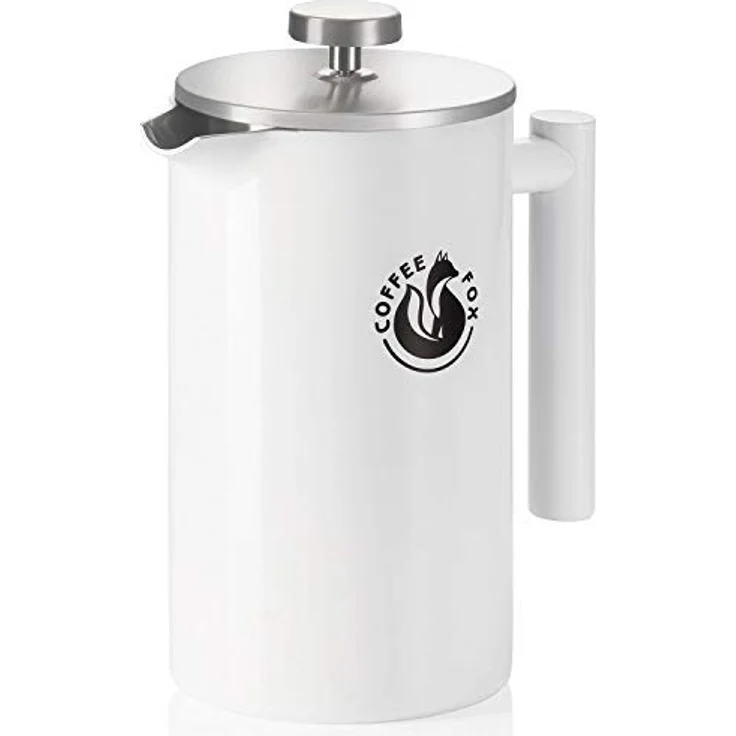 French Press Kaffeekanne aus doppelwandigem Edelstahl Weiße Pressfilterkanne Französische Kaffeepresse – Bild 1