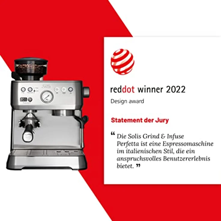 Solis Grind & Infuse Perfetta 1019 Edelstahl Siebträgermaschine - Kaffeemaschine mit Mahlwerk - Integrierte Zero Static Kaffeemühle - Espressomaschine mit Dampf- und Heißwasserfunktion – Bild 4
