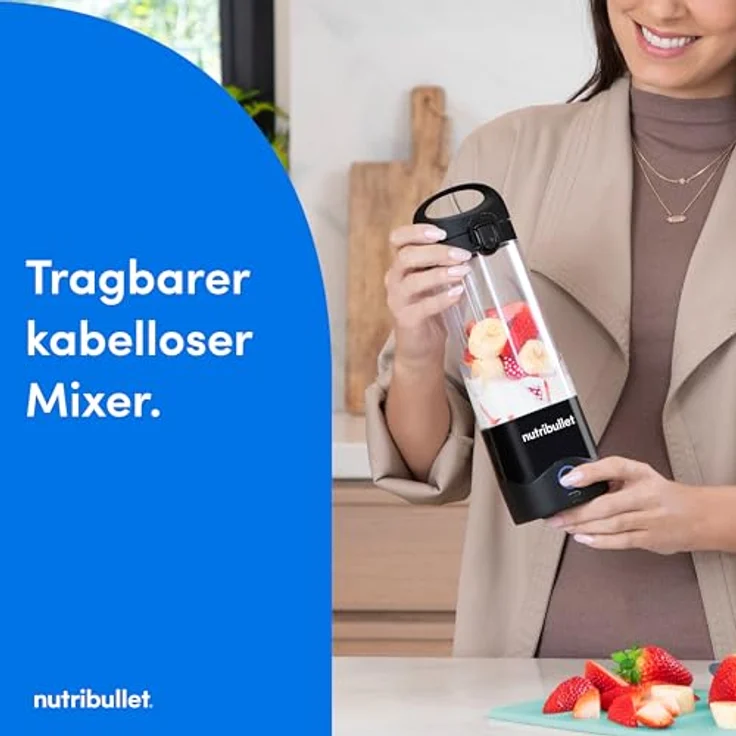 NutriBullet NBP003B, Tragbarer Mixer, 0,475 l, Pulsfunktion, Eis-Crusher, 0,4237 m, Schwarz – Bild 2