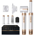 UKLISS Air Styler 7 In 1, Hochtouriger Motor (110.000 U/Min), Warmluftbürste Set mit 7 Aufsätzen für Trocknen, Glätten, Locken, Volumengeben, Ionen Pflege, Weiß