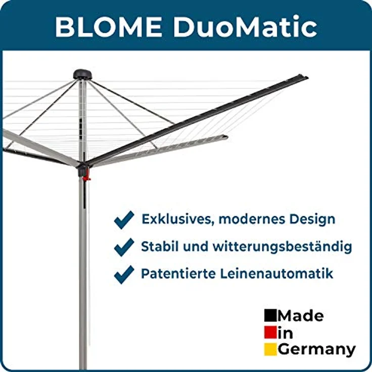 Blome Wäschespinne Superior DuoMatic 45 - Designer Wäscheständer für den Garten inkl. Bodenhülse, Wäscheschirm mit Leinenautomatik, 45m Wäscheleine, Made in Germany – Bild 2