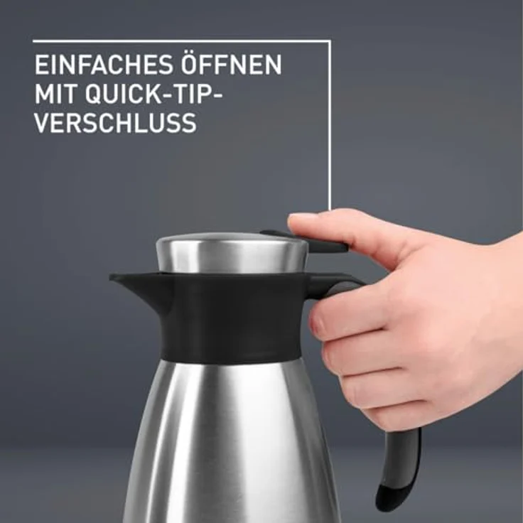 Emsa 508932 Isolierkanne (1 Liter, Quick Tip Verschluss, Soft Grip, Edelstahl) schwarz – Bild 4