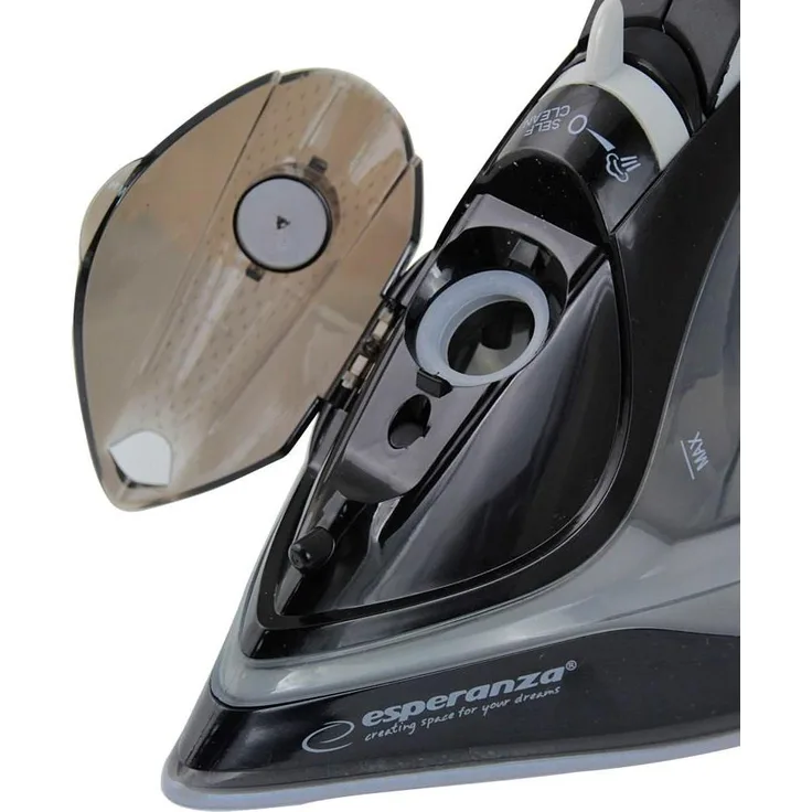 Esperanza EHI011 Dampfbügeleisen, 2600 W mit Keramikbeschichtung, ergonomischem Design und 0,3 L Wassertank, Grau Schwarz