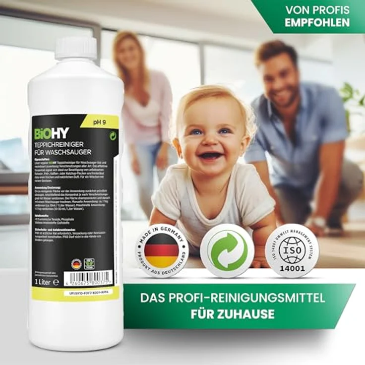 BiOHY Teppichreiniger für Waschsauger, 2 x 1 Liter Konzentrat mit Dosierer, kraftvoll gegen Flecken und Schmutz, schaumarme Formel, hergestellt in Deutschland – Bild 5