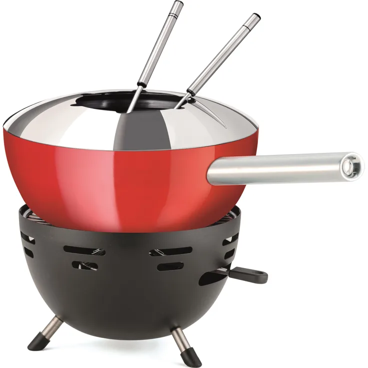Koenig Fondue Set Grill, Fondue Set, Rot, Schwarz, Silber