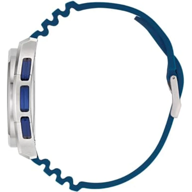 Adidas Originals Expression Three Digital, Unisex Quarz Armbanduhr mit Stoppuhr und Alarm, blau-silber, 44 mm Gehäusedurchmesser, wasserdicht bis 5 bars – Bild 3
