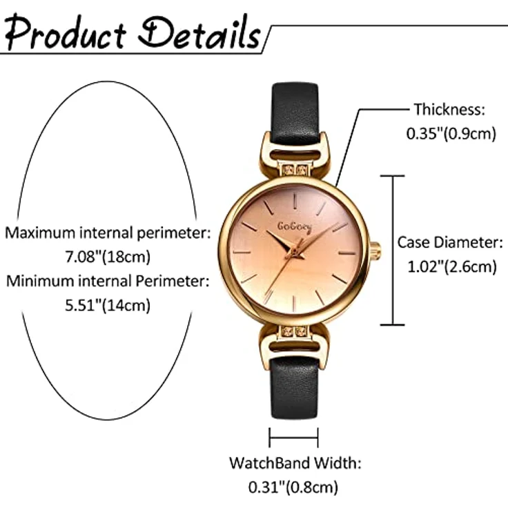 JewelryWe Damen Analog Quarz Armbanduhr, klassisches Design mit Lederarmband in Schwarz, wasserdicht – Bild 5