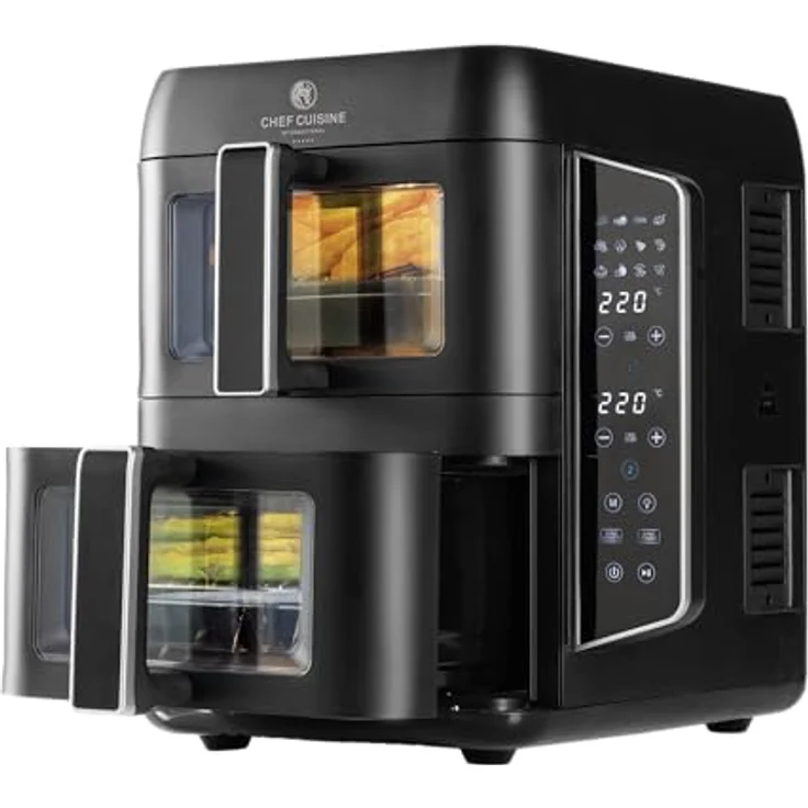 CHEF CUISINE International Air Fryer Dual Zone, Heißluftfritteuse schwarz, 2.400 W, 2 Schubladen à 4,5 L, SYNC-Funktion, 12 Pre-Set Programme, digitaler Timer – Bild 1